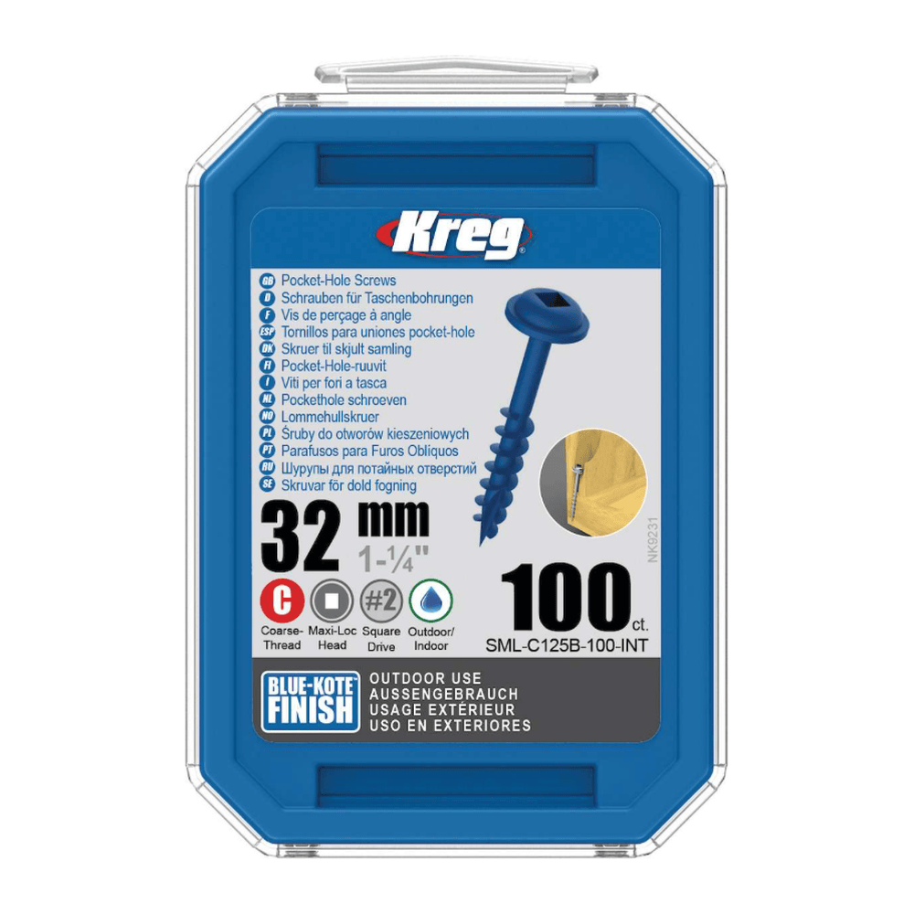 Kreg Pocket-Hole Schrauben 32, Blue-Kote, Maxi-Loc, Grobgewinde, 100 Stück