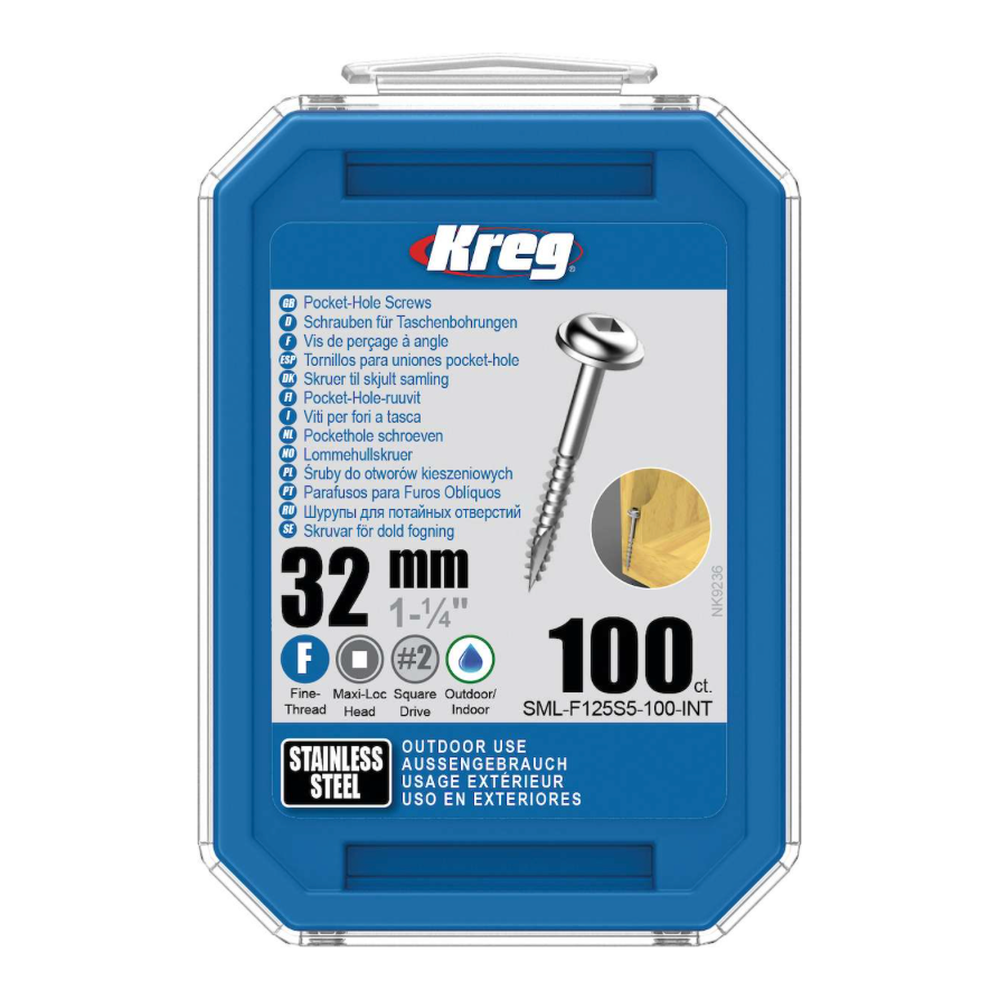 Kreg Pocket-Hole Schrauben 32 mm, Edelstahl, Maxi-Loc, Feingewinde, 100 Stück