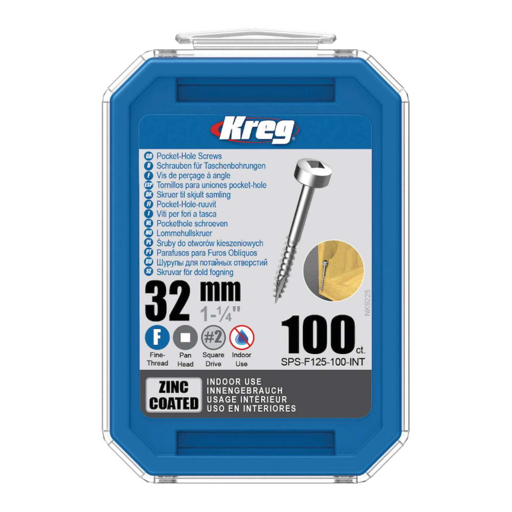 Kreg Pocket-Hole Schrauben 32 mm, Verzinkt, Flachkopf, Feingewinde, 100 Stück