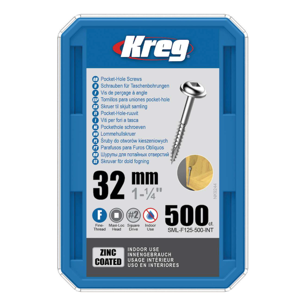 Kreg Pocket-Hole Schrauben 32 mm, Verzinkt, Maxi-Loc, Feingewinde, 500 Stück