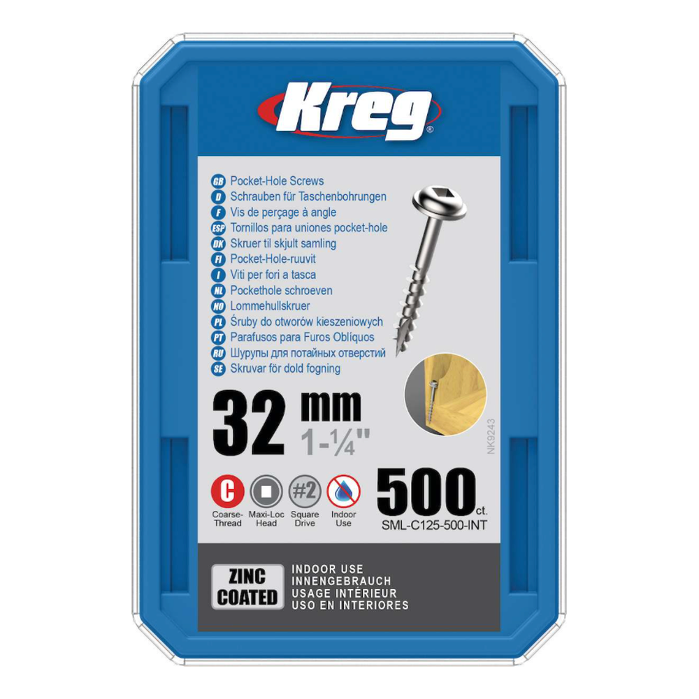 Kreg Pocket-Hole Schrauben 32 mm, Verzinkt, Maxi-Loc, Grobgewinde, 500 Stück