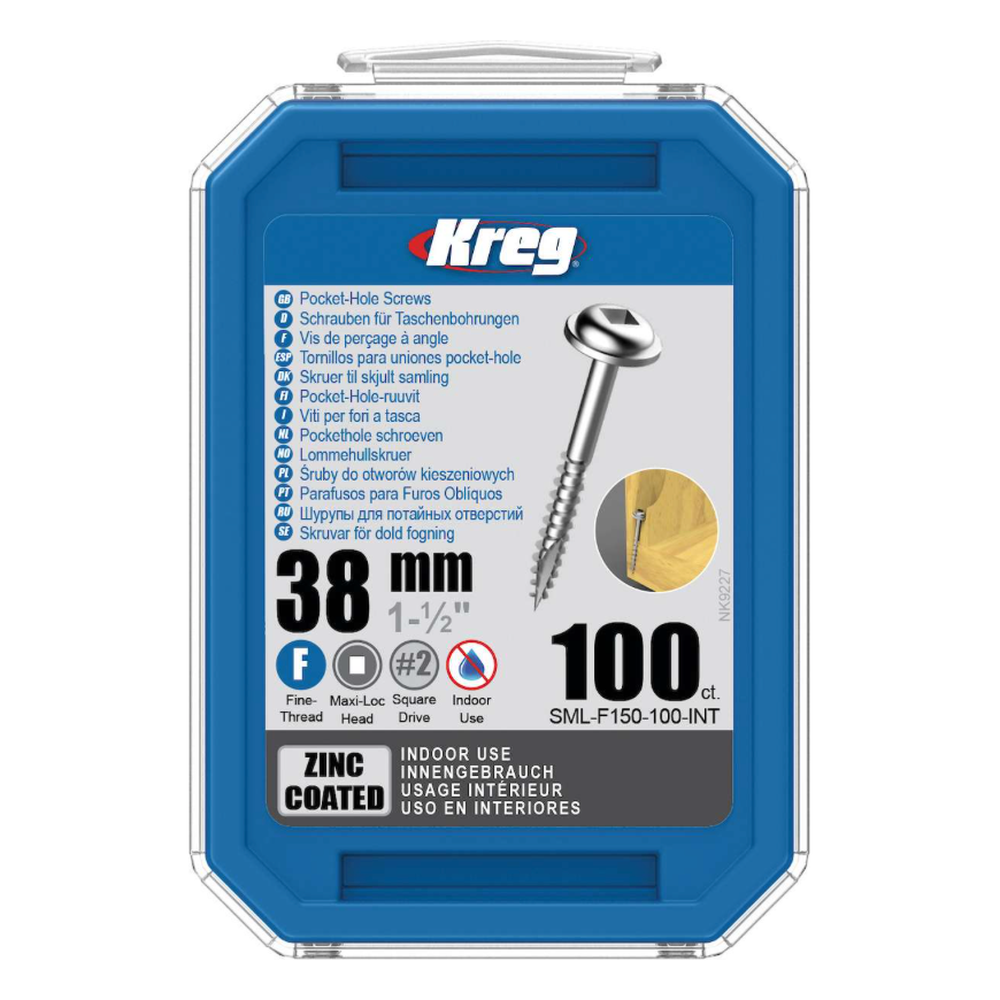 Kreg Pocket-Hole Schrauben 38 mm, Verzinkt, Maxi-Loc, Feingewinde, 100 Stück