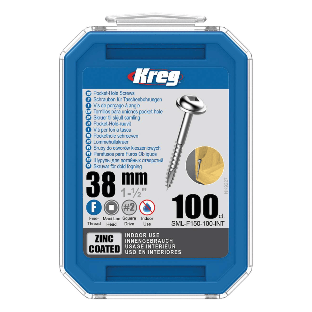 Kreg Pocket-Hole Schrauben 38 mm, Verzinkt, Maxi-Loc, Feingewinde, 100 Stück