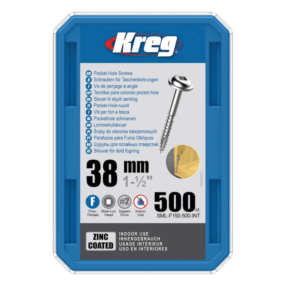 Kreg Pocket-Hole Schrauben 38 mm, Verzinkt, Maxi-Loc, Feingewinde, 500 Stück