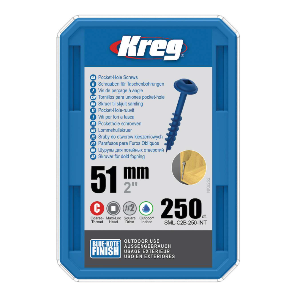 Kreg Pocket-Hole Schrauben 51 mm, Blue-Kote, Maxi-Loc, Grobgewinde, 250 Stück