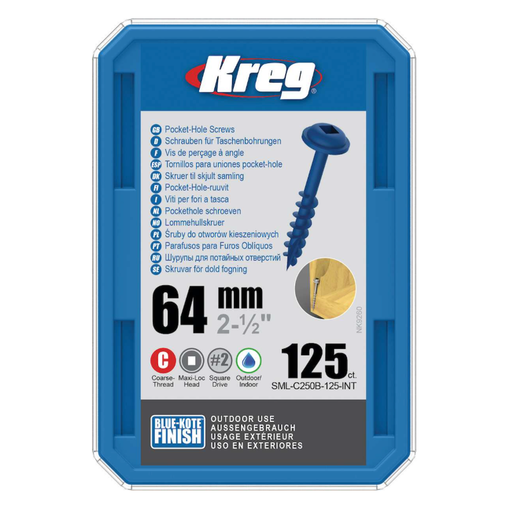 Kreg Pocket-Hole Schrauben 64 mm, Blue-Kote, Maxi-Loc, Grobgewinde, 125 Stück
