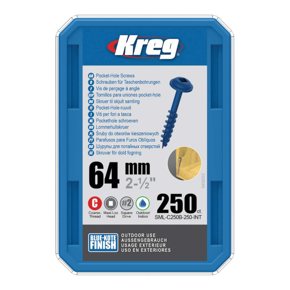 Kreg Pocket-Hole Schrauben 64 mm, Blue-Kote, Maxi-Loc, Grobgewinde, 250 Stück
