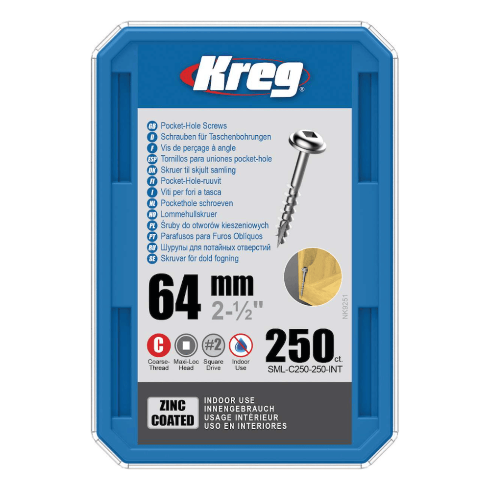Kreg Pocket-Hole Schrauben 64 mm, Verzinkt, Maxi-Loc, Grobgewinde, 250 Stück