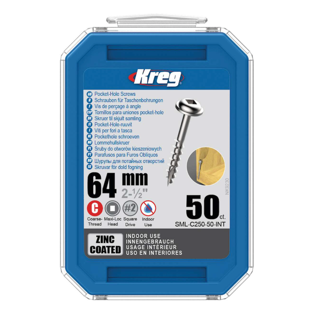 Kreg Pocket-Hole Schrauben 64 mm, Verzinkt, Maxi-Loc, Grobgewinde, 50 Stück