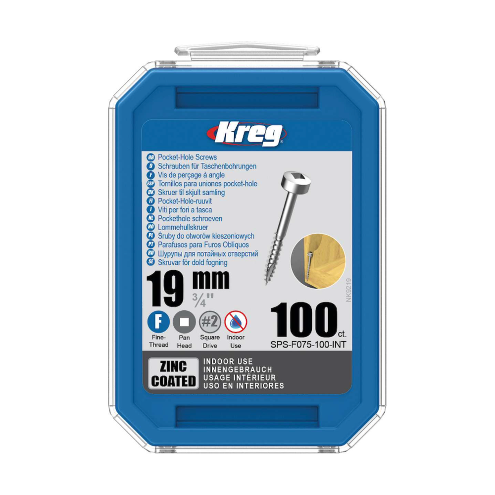 Kreg Pocket-Hole Screws 19 mm, Zinc Coated, Pan-Head, Fine Thread, 100 piece