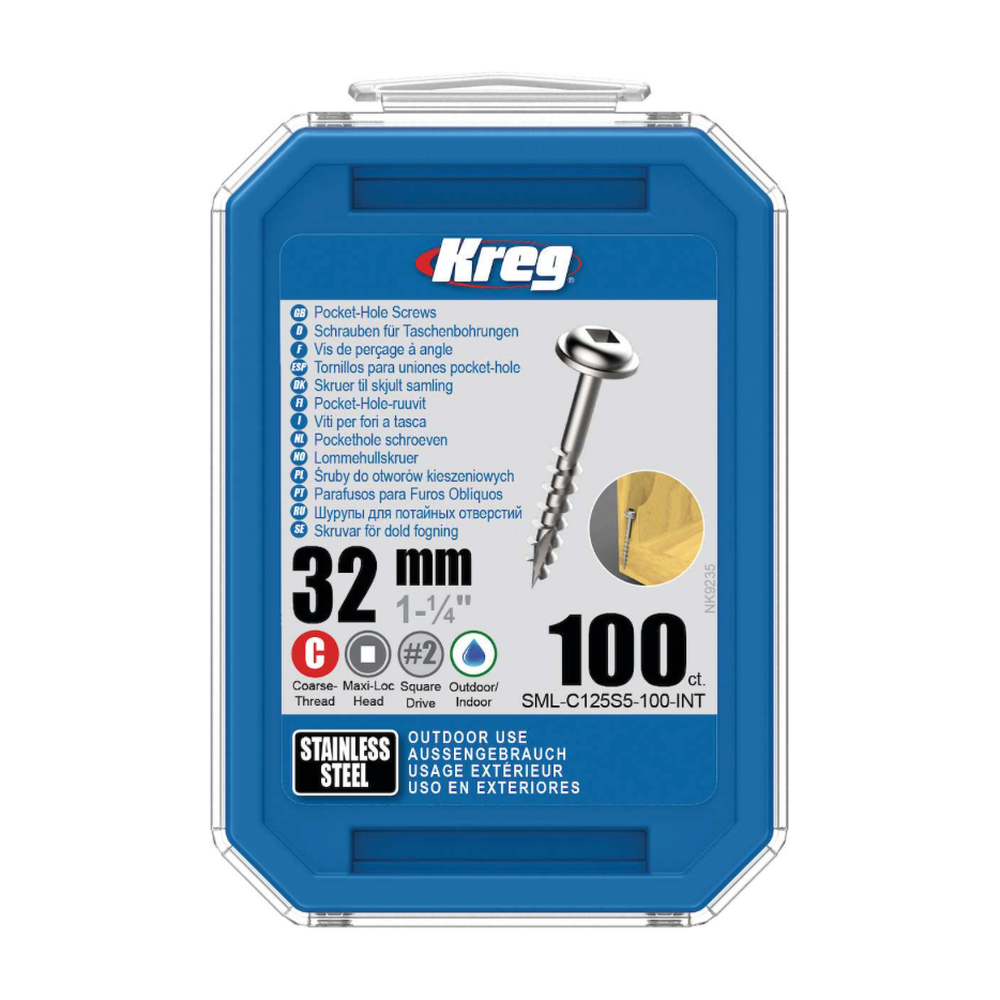 Kreg Pocket-Hole Screws 32, Stainless Steel, Maxi-Loc, Coarse Thread, 100 piece