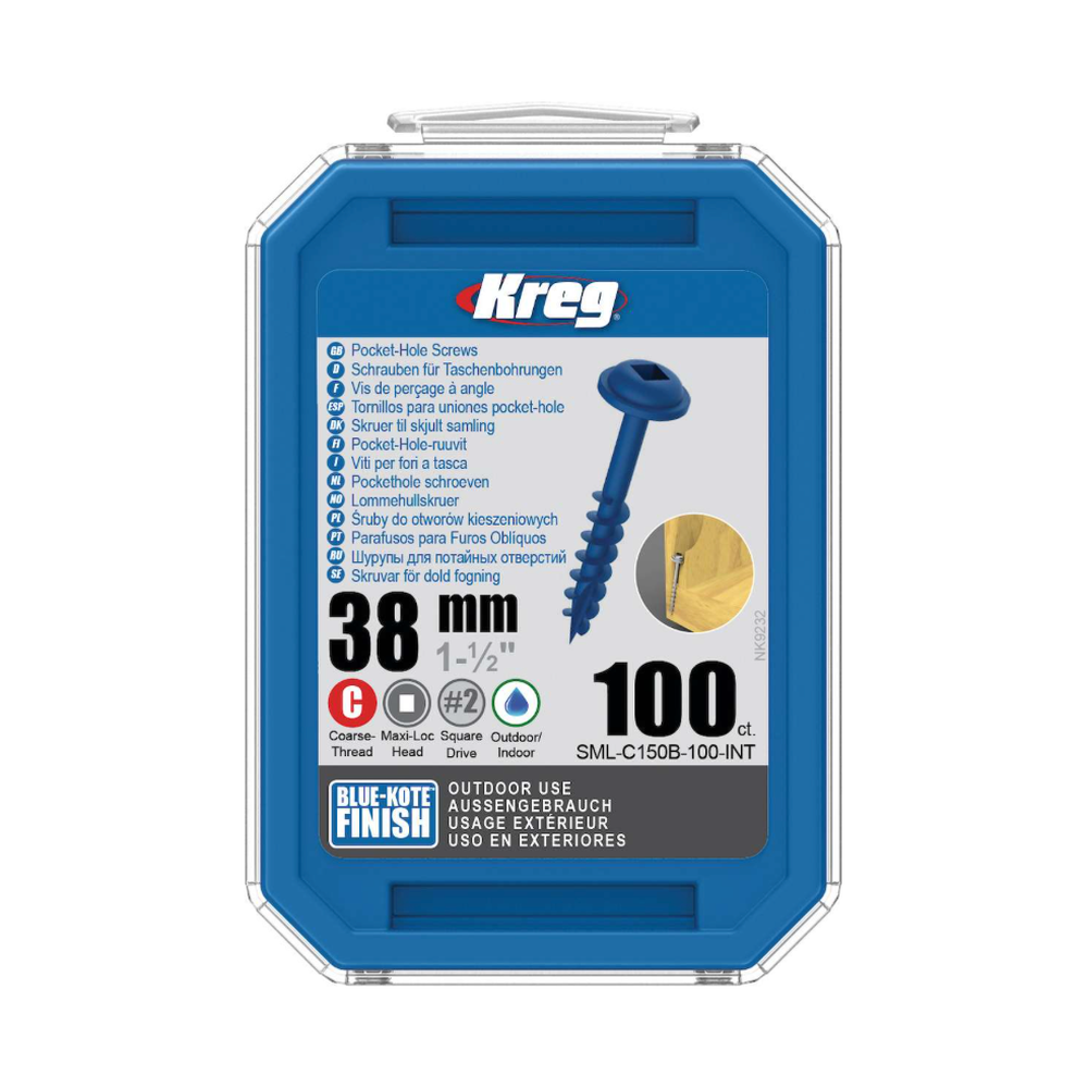 Kreg Pocket-Hole Screws 38 mm, Blue-Kote™, Maxi-Loc, Coarse Thread, 100 piece