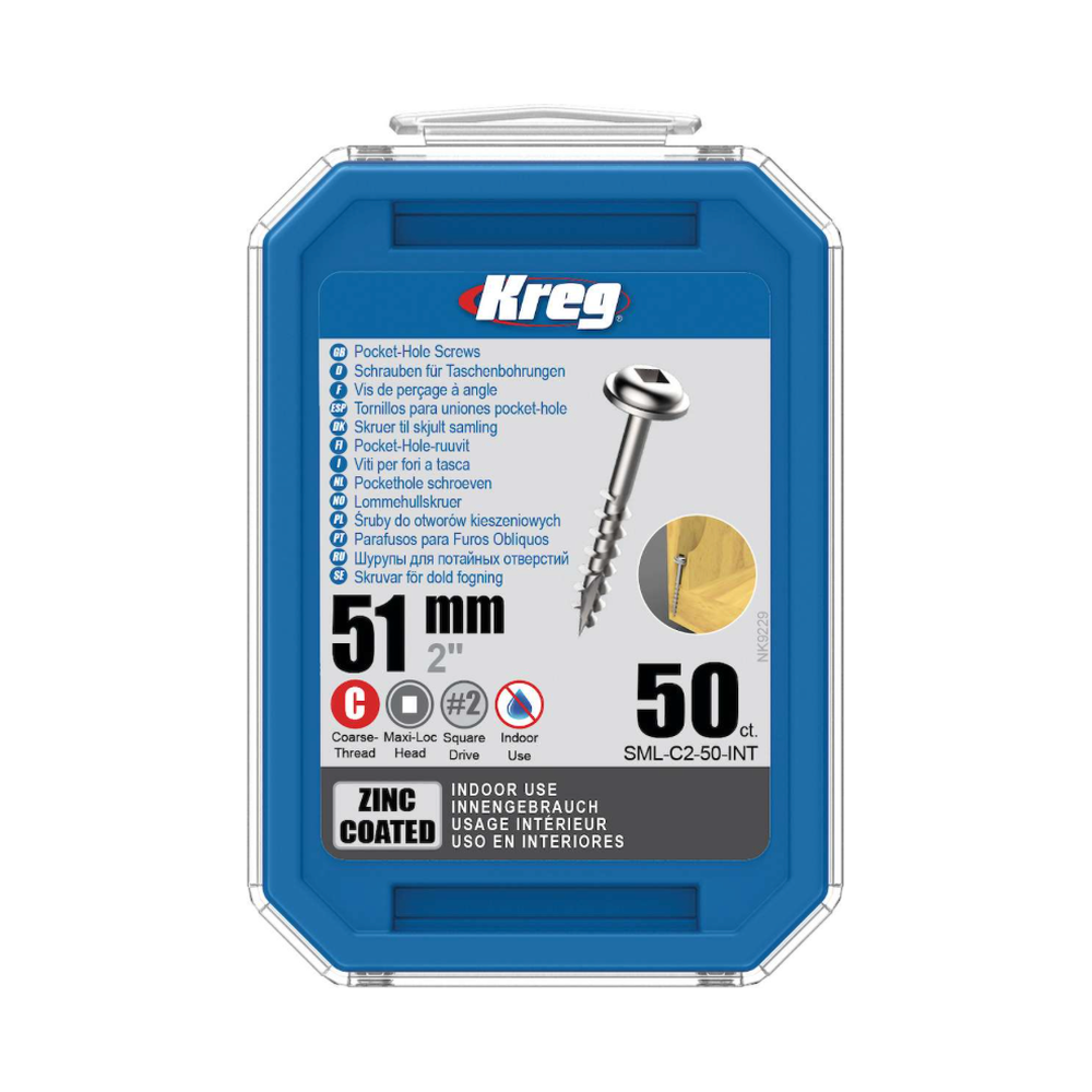 Kreg Pocket-Hole Screws 51 mm, Zinc Coated, Maxi-Loc, Coarse Thread, 50 piece