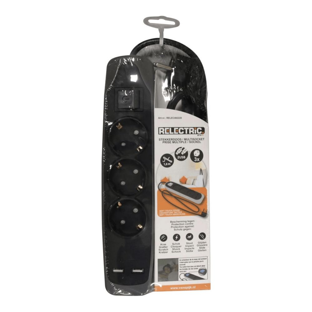 STEKKERDOOS 1,5 MTR 3-VOUDIG 2X USB