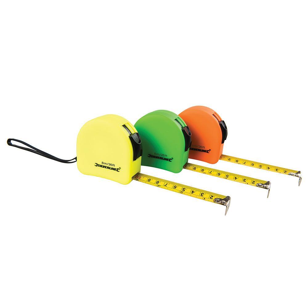 Silverline - Felgekleurde ergonomische rolmaat, displaydoos 18 st., 8 m / 26 ft x 25 mm