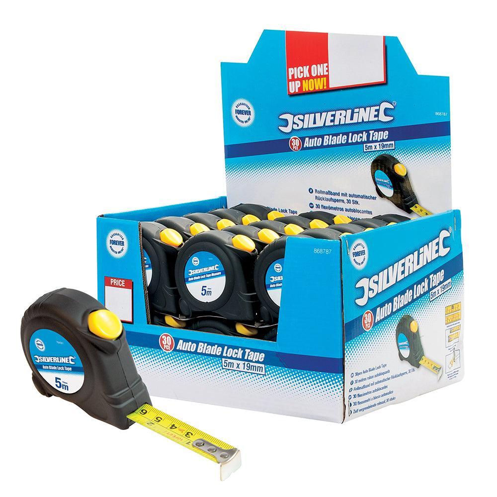 Silverline - Rolmaten met automatische vergrendeling, displaydoos 30 stk., 5 m x 19 mm