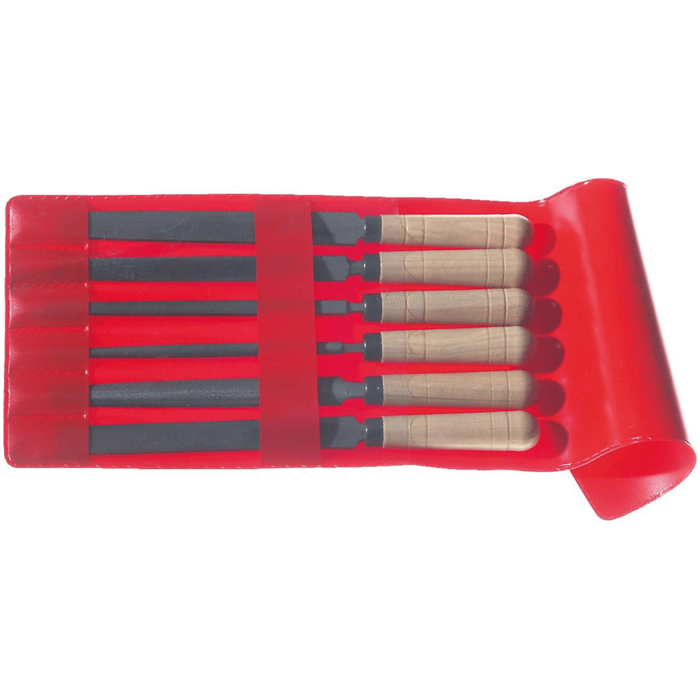 Sleutelvijlen set met houten handvat 6-delig L=100mm