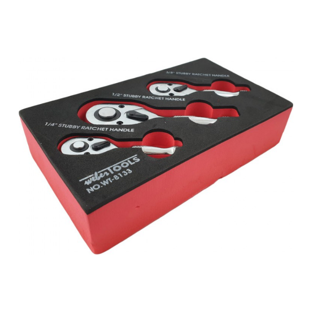 Stubby ratelset 1/4'', 3/8'' & 1/2'' 72-tands