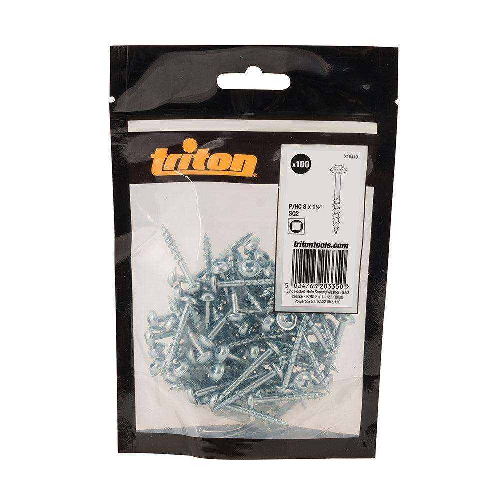 Triton - Zinken pocket boring schroeven met sluitring kop, grof P/HC 8 x 1-1/2", 100 pk.