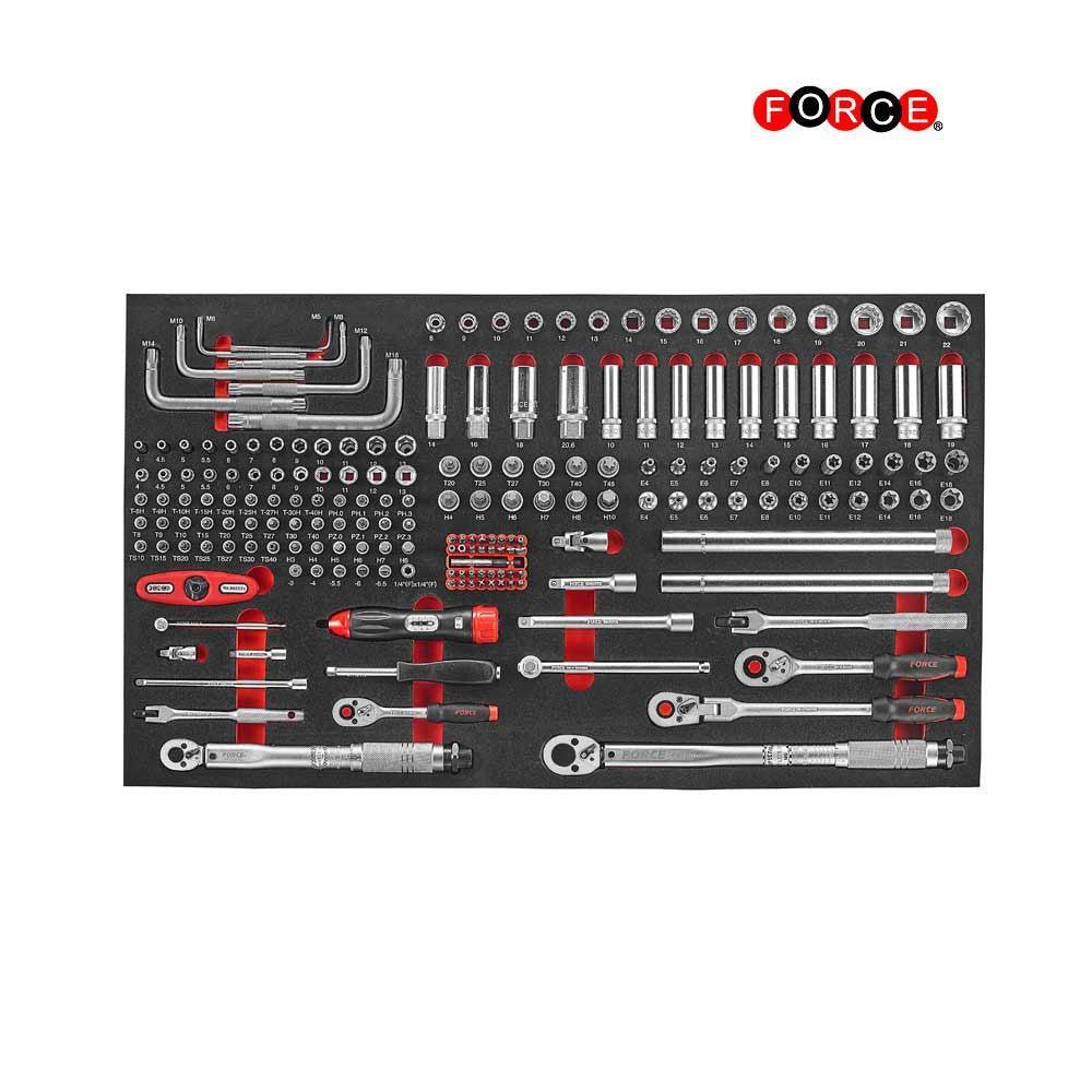 Zwarte jumbo Gereedschapswagen met 8 lades en 610-delig gereedschap (EVA)