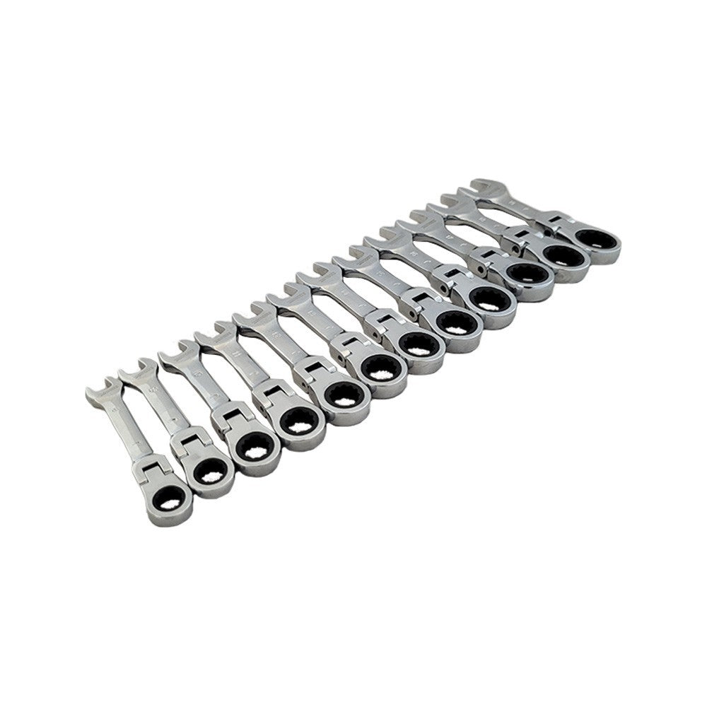 Ratelring-steeksleutelset extra kort 8 - 19 mm 12-dlg