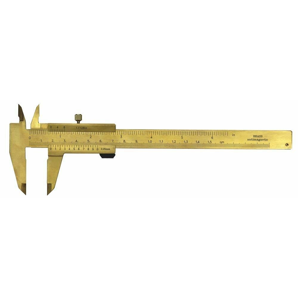 Schuifmaat MESSING 150x40mm met vast- zetschroef anti-magnetisch in etui-0