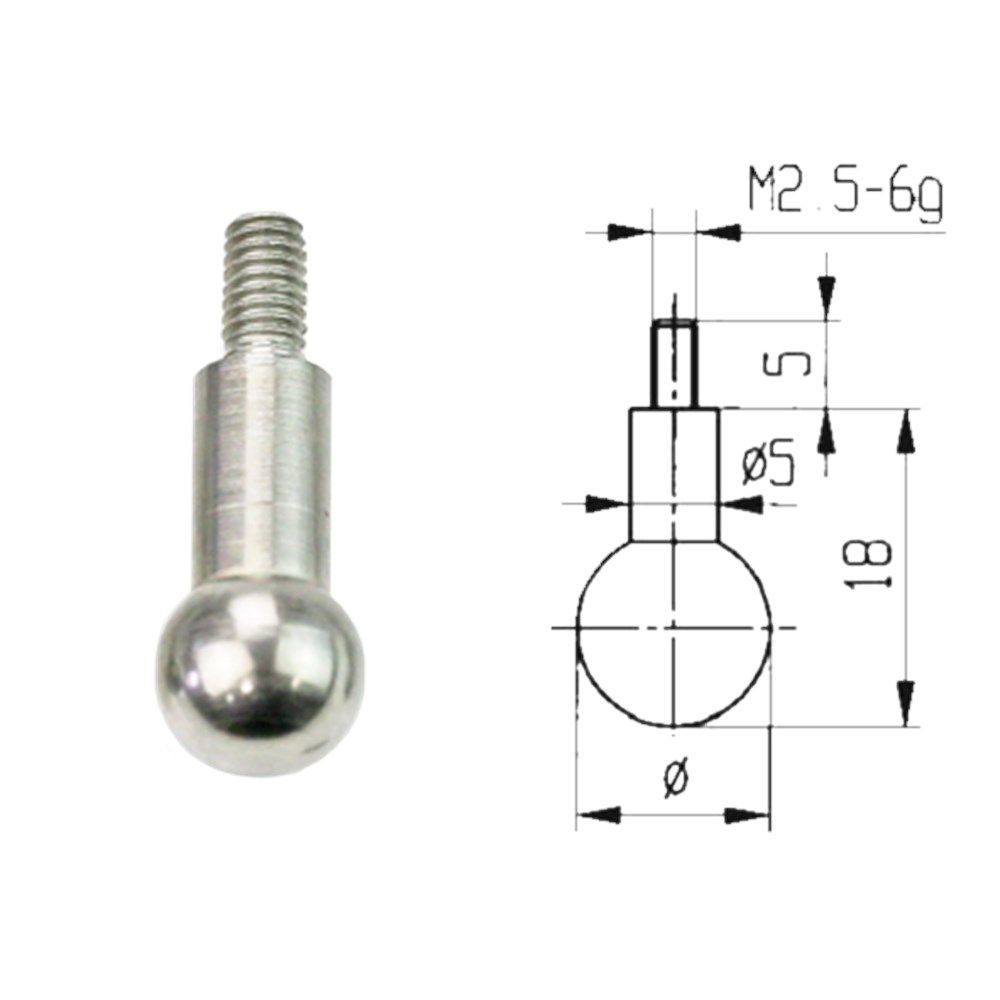 Meetinzet voor meetklok, kogel 7mm, aansluitdraad M2,5-0