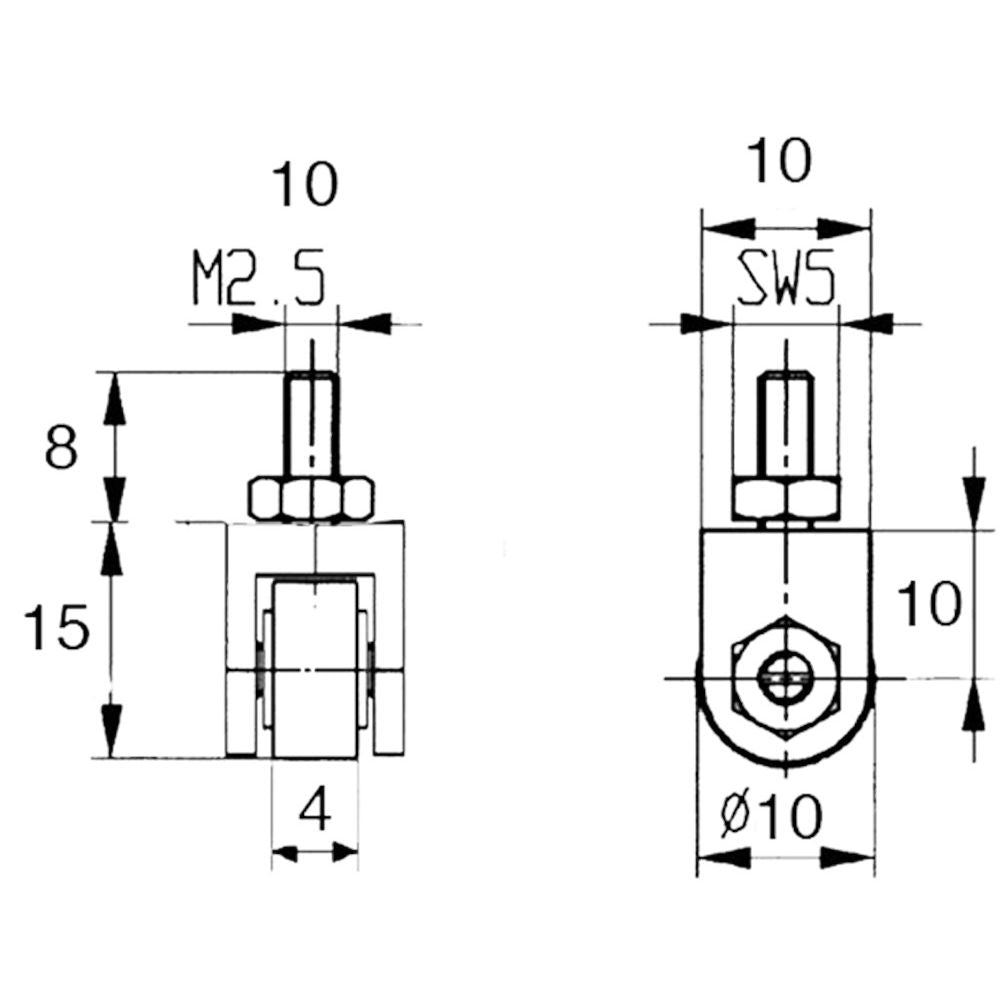 Meetinzet voor meetklok, kogel 2mm, aansluitdraad M2,7-2