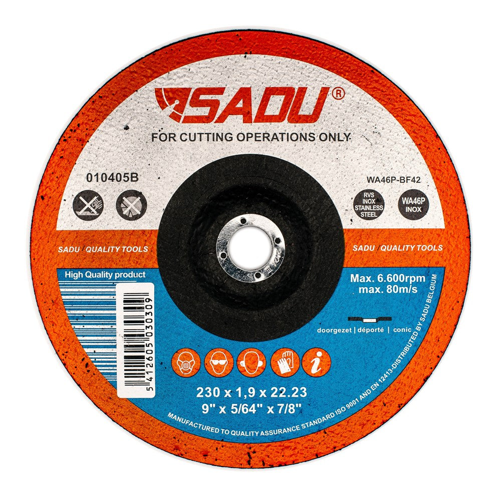 Doorslijpschijf 230x1,9x22mm RVS Met kom AZ46P-0