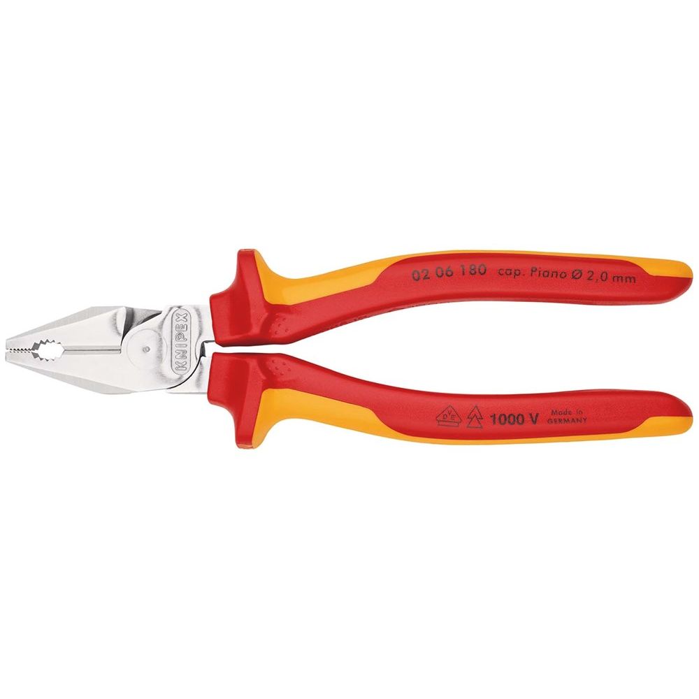 KNIPEX 02 06 180 Kracht-Kombitang geïsoleerd met meer-componentengrepen, VDE-getest verchroomd 180 m-0