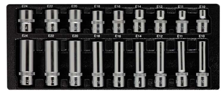 1/2" Doppenset E-torx, kort+lang, 18-delig, S-module