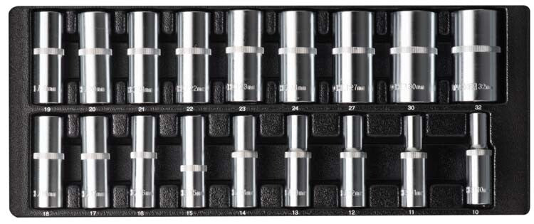 1/2" Doppenset lang, 18-delig, M-module