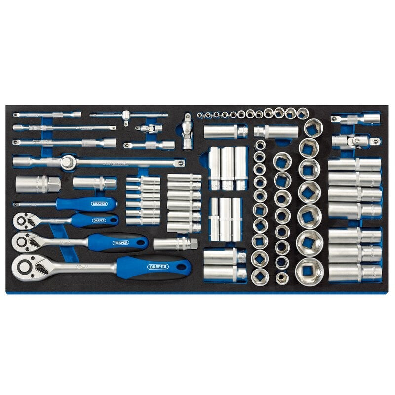 1/4"+3/8"+1/2" gereedschapset in FOAM, 84-delig