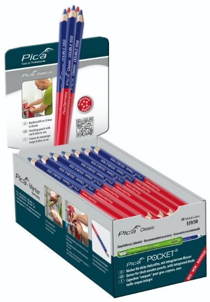 Pica Classic 559 Markeerpotlood DOUBLE rood/blauw 18 cm - 50 stuks
