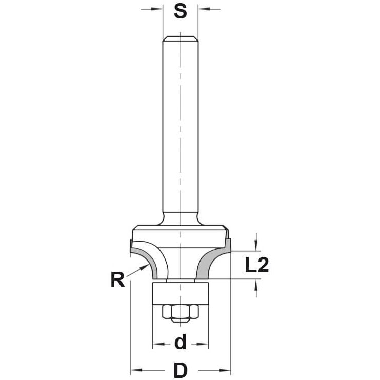 Diamant Afrondprofielfrees R=5,0 mm lager, D=23 mm, S=8 mm, DP