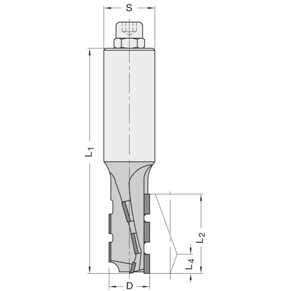 Diamant Groeffrees Ø 18 x 53 mm, TL=120 mm, S=25 mm, Z=2, DP Links