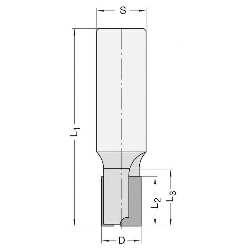 Diamant Groeffrees Ø 12 x 25 mm, TL=70 mm, S=12 mm, Z=2, DP Rechts