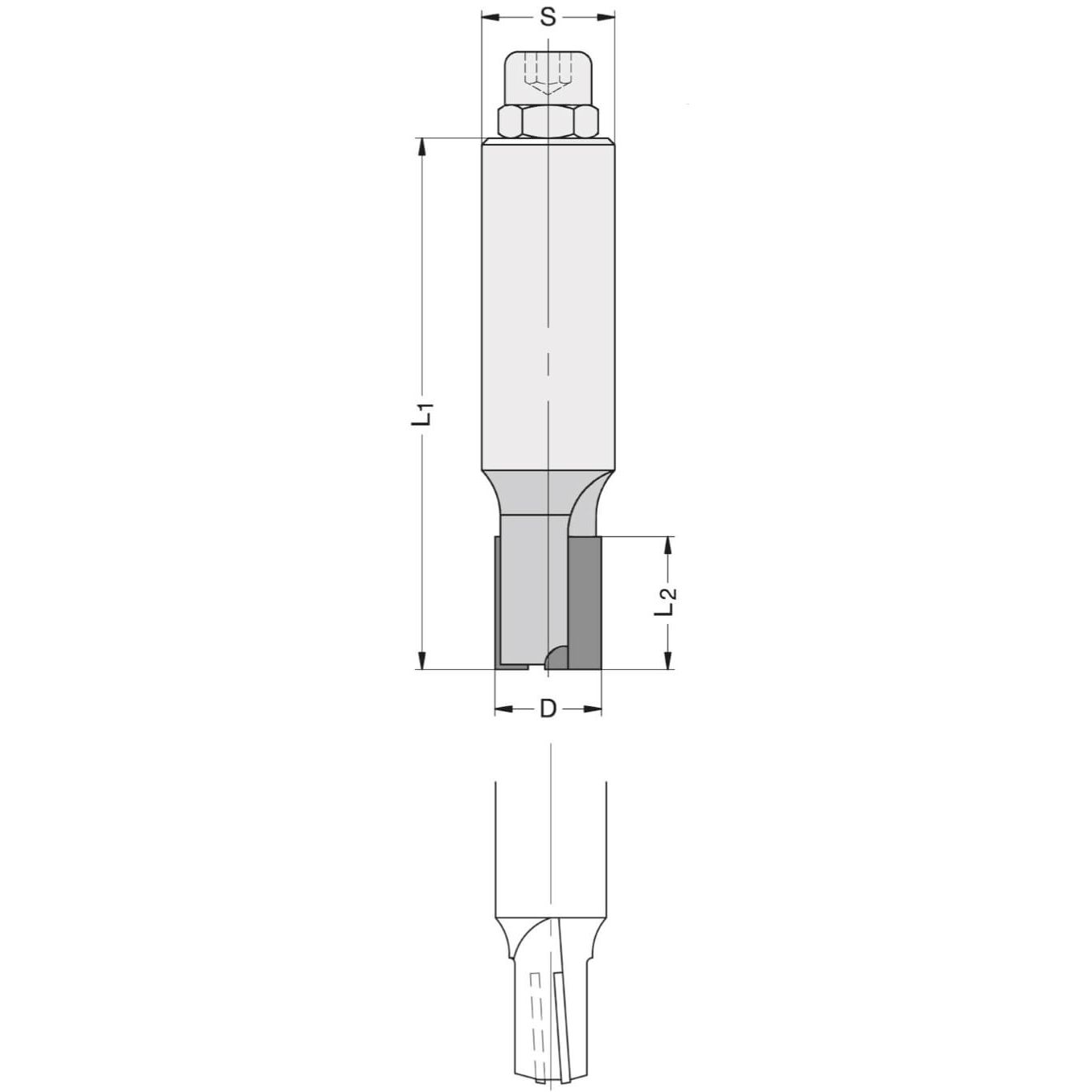 Diamant Groeffrees Ø 16 x 20 mm, TL=80 mm, S=20 mm, Z=2, DP