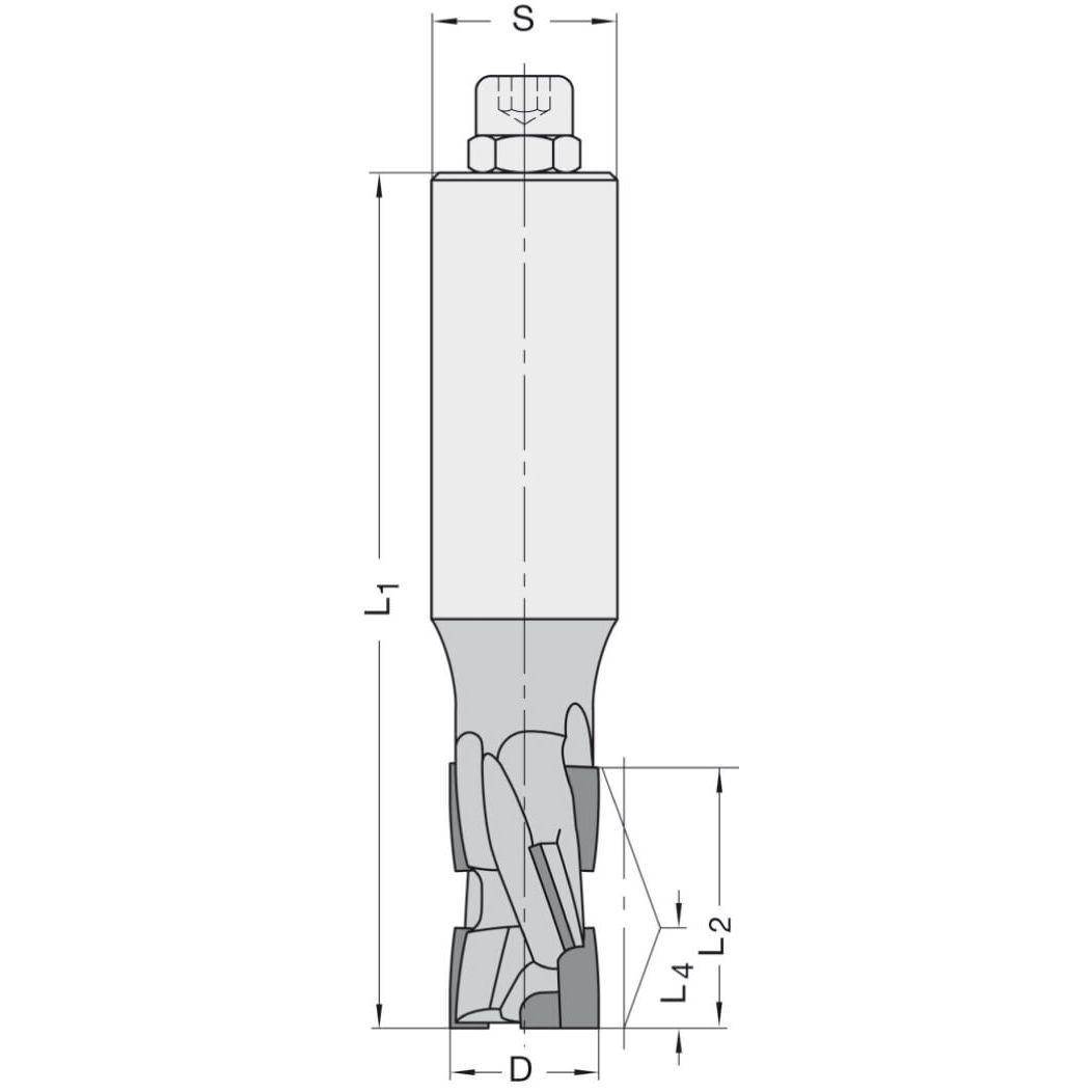 Diamant Groeffrees Ø 20 x 35 mm, TL=115 mm, S=25 mm, Z=2+2, DP Rechts