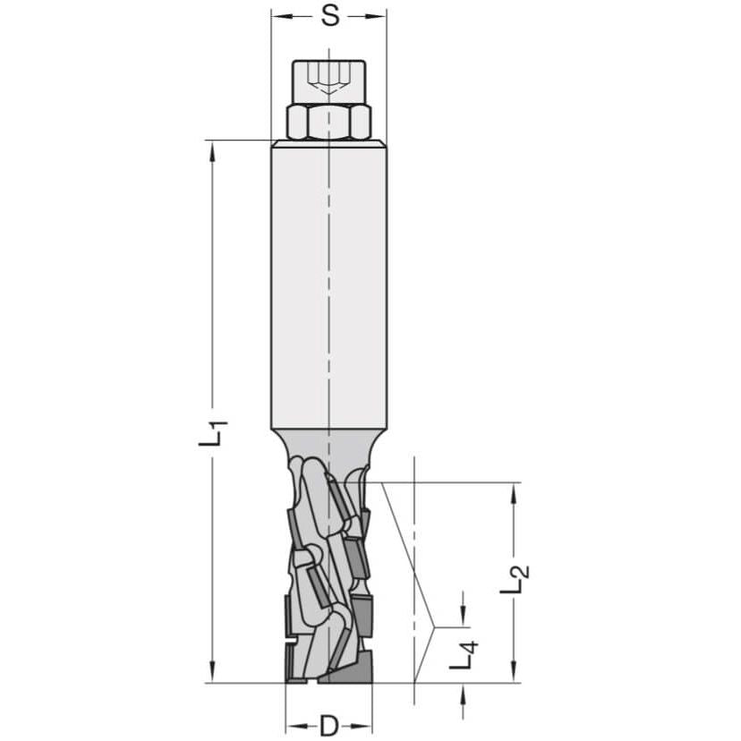 Diamant Groeffrees Ø 12 x 24 mm, TL=70 mm, S=12 mm, Z=2+2, DP Rechts