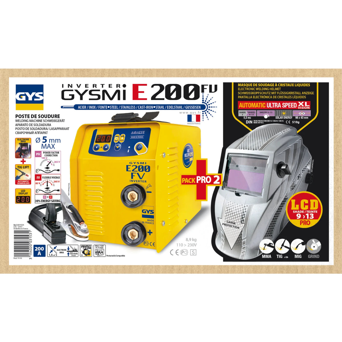 GYS Elektrode lasset Gysmi E200 met LCD Hermes 9/13 helm - afbeelding 2