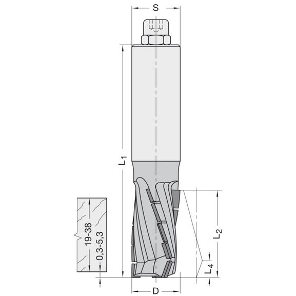 Diamant Groeffrees Ø 25 x 45 mm, TL=120 mm, S=25 mm, Z=3, DP Rechts