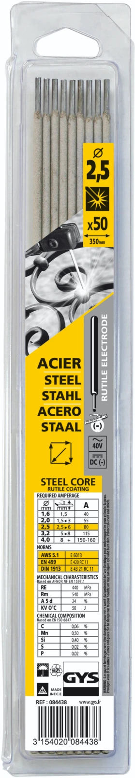 GYS Elektrodes staal O2,5mm (x50)