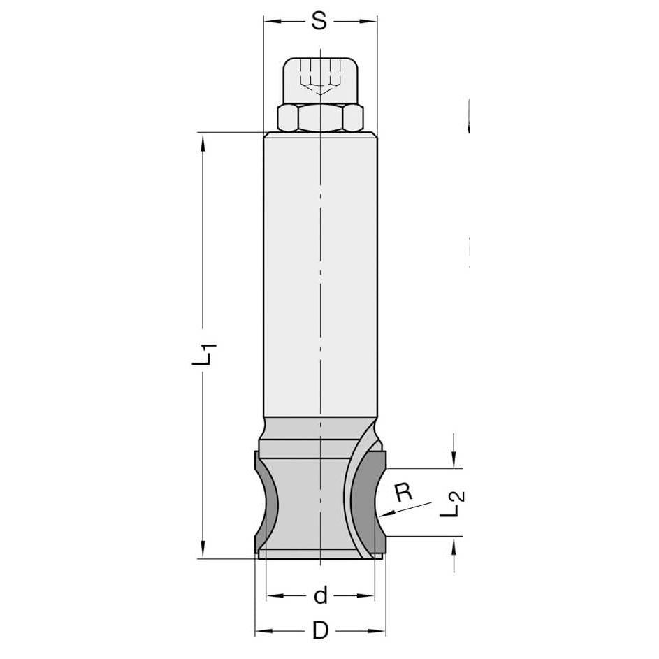 Diamant Afrondfrees R=25 mm, L2=33 mm, TL=117 mm, S=20 mm, Z=2+2, DP