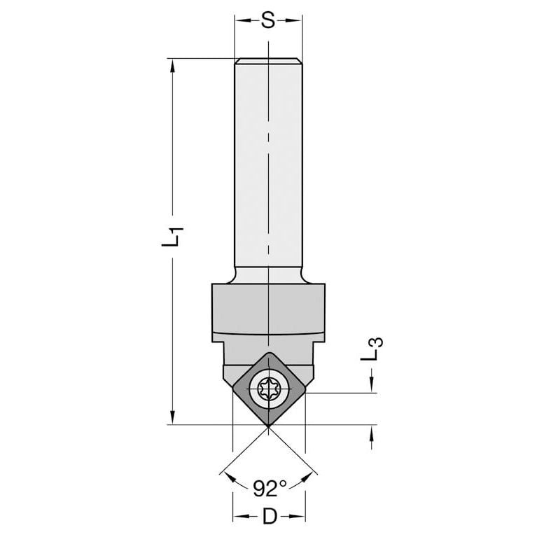 Diamant Sierprofielfrees 92°, L3=5,6 mm, TL=65 mm, S=8 mm, Z=1, DP