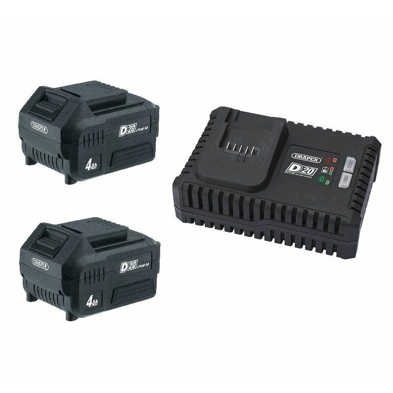 2 x D20 Accu 20V, 4.0Ah Li - ion (D55898) + 1 x D20 snellader (D91913)Draper ToolsMZS Gereedschap
