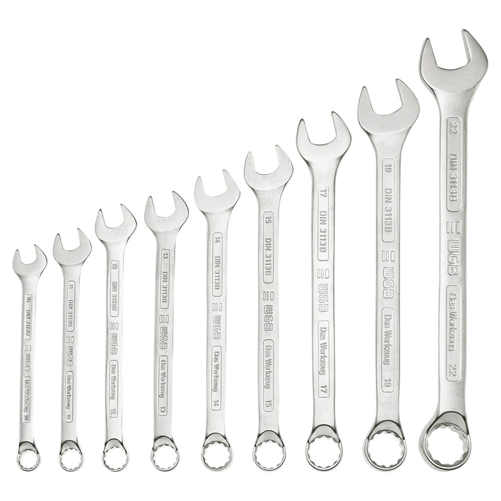 ringsteeksleutelset, 10-22mm, doorgezette ring, DIN 3113 B-1