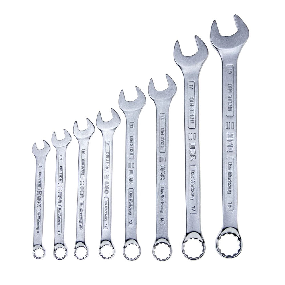 ringsteeksleutelset, 8-19mm, doorgezette ring, DIN 3113 B-0