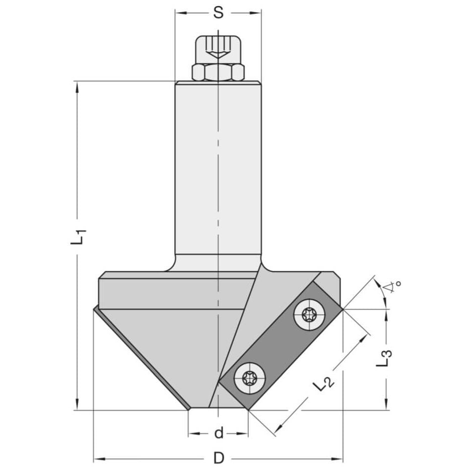 Keermes Fasefrees 45°, TL=120 mm, S=20 mm, Z=2, HW