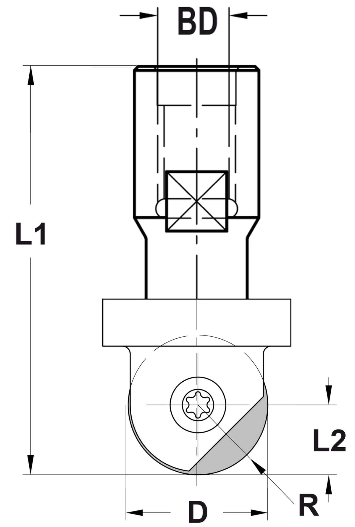 Keermesholprofielfrees R=6,35 mm, TL=47 mm, Binnendraad M12, HW